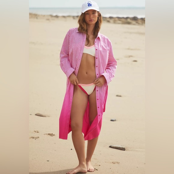 Solid & Striped The Shocking Pink Ombré Oxford Maxi Dress. Shirt Dress Cover-up - Picture 3 of 12